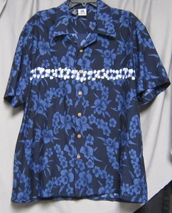 Mens Kennington XL Hawaiian Shirt Dark Blue with Tropical Flowers - Picture 1 of 5