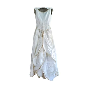 David's Bridal Michaelangelo Wedding Gown Ivory / Champ with Beads, Embroidery S - Picture 1 of 7