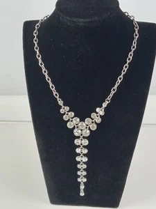 Vintage Silver Tone Women's Rhinestone Necklace by CG - Picture 1 of 17