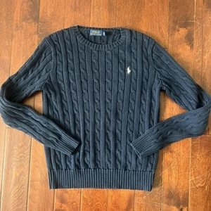 POLO Ralph Lauren Cable Knit Boys Pullover Sweater Size M (10-12) Navy Blue Crew - Picture 1 of 6