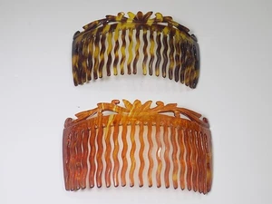 Vintage antiker Steckkamm Horn 2 Stück Haarkamm Farbig Faux Schildpatt Celluoid - Bild 1 von 7