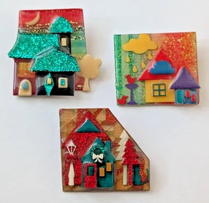 vintage house pins by lucinda cat bird glitter lot of 3 - Picture 1 of 5