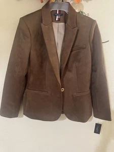 Tommy Hilfiger Brown Faux Suede Lined Blazer Jacket Size 12 - Picture 1 of 3
