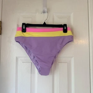 Slip bikini vita alta Beach Riot viola giallo rosa colorblock grande - Foto 1 di 2
