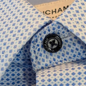 Duchamp London Dress Shirt Mens M Blue Stretch Geometric Tailored Fit 15 1/2-39 - Picture 1 of 8