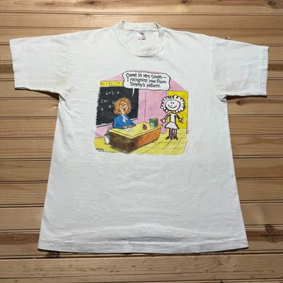 Vintage 1992 Teacher Student School Cartoon Funny T-Shirt USA Made - Size Large - Image 1 of 4