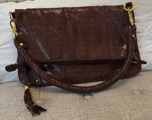 JM Joy Mangano Convertible Expandable Drop Python Bag Tote Sholuder Clutch Brown - Bild 1 von 7