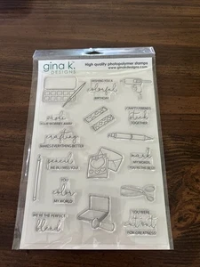 NEW Gina K Designs CRAFTY NOTES Clear Stamp Set Retired Crafts Painting Phrases - Picture 1 of 7
