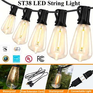 Außen Schnur Licht LED ST38 Edison Vintage Stil Schnur Licht Außen dimmbar - Bild 1 von 25