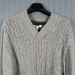 Joseph Abboud Sweater Men Size XL Beige Shawl Collar Cable Knit Fisherman Wool - Picture 1 of 14