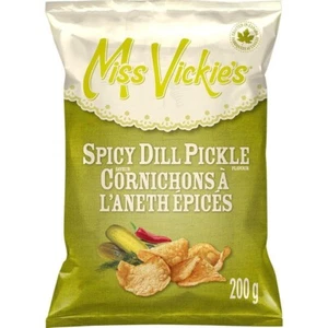 x 2 Hervidor de agua Miss Vickies cocido papas fritas eneldo picante encurtido bolsas de 200 g CANADIENSE - Imagen 1 de 2