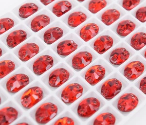 7x10 mm vetro ovale siam cristallo rosso cucito su strass schiena piatta gemme pietre - Foto 1 di 5