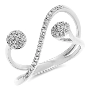 WIDE 14K WHITE GOLD PAVE ROUND DIAMOND COCKTAIL NEGATIVE SPACE RIGHT HAND RING - Picture 1 of 1