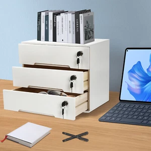 Wooden Desktop Storage Box with Lockable Drawers, Office Supplies File Organizer - Picture 1 of 13