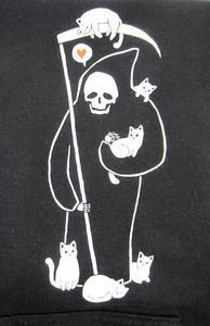 Felpa con cappuccio Grim Reaper "La morte è una persona gatto" SM Halloween Kitty Goth - Foto 1 di 5