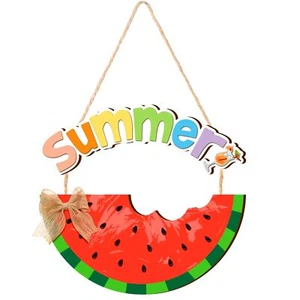 Hello Summer Decorations Waterlmelon Wooden Door Wall Hanging Sign Gift - Picture 1 of 12