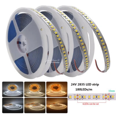 DC 24V 2835 LED strip 180leds/m 10mm white super Bright Flexible Tape 10M /roll - Image 1 of 4