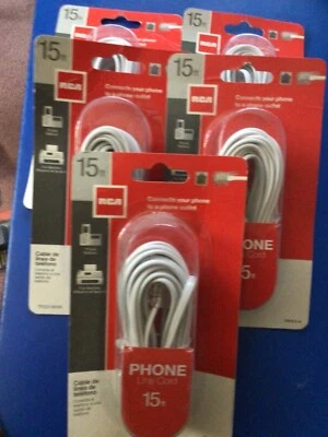 5 packs RCA TP231WHR 15ft Phone Line Cord For Connecting Phone To A Phone Outlet - Image 1 of 2