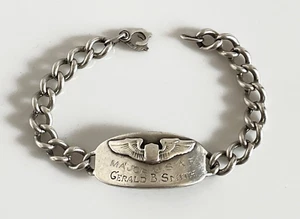 Vintage Mid-Century Era USAF Sterling Silver ID Bracelet W/ Raised Flying Wings - Picture 1 of 7