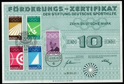 Germany 1969 - Certificate Sport Aid Olympic Committee - Munchen 1972 - Image 1 of 2