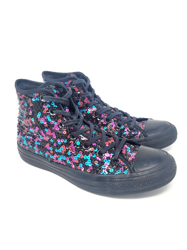 Scarpe da skate Converse Chuck Taylor da donna taglia 8 nere con paillettes sneakers alte