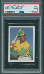 1981 TOPPS STICKERS #115 RICKEY HENDERSON PSA 9 (MINT)  "CENTERED" / LOW POP