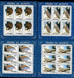 1998 Barn Owl,Brown Kiwi,Water Rail,Nightjar,Night Birds,Romania,5325,KB/MS,MNH - Picture 1 of 1