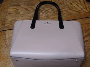 Kate Spade NEW Beige Medium Leather Tote w 2 Way Script Logo Lining ($359) - Picture 1 of 11