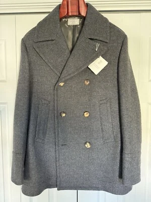 NWT $4,995 Brunello Cucinelli Men 100% V Wool Grey Peacoat Size 50IT Jacket - Image 1 of 4