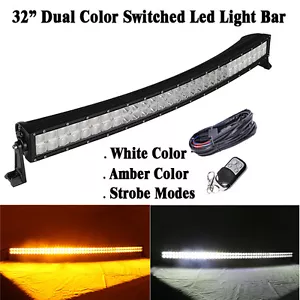 32 inch Amber/White/Strobe Led Curved Work Light Bar Remote & Wiring Harness - Picture 1 of 10