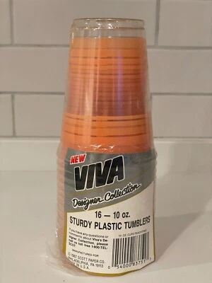 Vintage Viva Orange Stripe Plastic Tumbler Cups Disposable 10 oz Partial 14 ct - Image 1 of 4