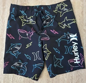 Hurley All over Neon Sharks/ Logo Black swim trunks/ board shorts boys size 4. - Picture 1 of 6