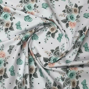 ROSES BUTTERFLIES ON WHITE 100% COTTON FABRIC per metre - Picture 1 of 2
