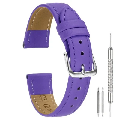 16mm PU Leather Watch Bands with Stainless Steel Buckle for Men, Dark Purple - Image 1 of 4
