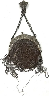 Antiguo Monedero Chatelaine Acero Micro Cuentas con Clip Motivo - VER FOTOS Foto 1 de 4