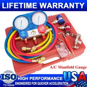For Car test Manometer Gauge System Refrigeration HVAC Manifold Gauge Freon Kit - Picture 1 of 18
