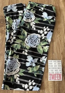 NEW RELEASE Lularoe Leggings Size Tween Beautiful Dark Stripe Rose Print New - Picture 1 of 3