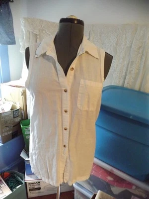 Giorgio Sant' Angelo BLANCO SIN MANGAS mezcla de lino abotonada superior GRANDE Foto 1 de 4