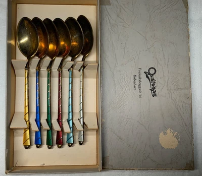 Lot of 6 Vintage Elo Denmark Sterling Silver Enameled Demitasse Spoons - Image 1 of 2