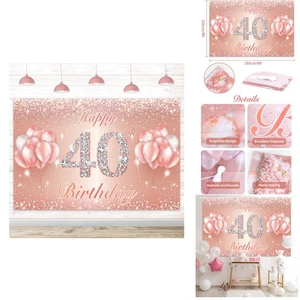 Stunning 40th Birthday Banner Backdrop - 4 x 6 ft Rose Gold for Milestone Events - Picture 1 of 9