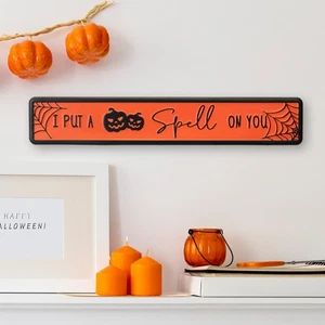 Northlight 20" Orange and Black "I Put a Spell on You" Halloween Wall Sign - Picture 1 of 8