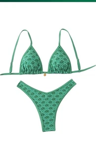 MakeMeChic Women's Bikini Sets Floral Print Spaghetti Strap High Cut Green XS - Picture 1 of 6