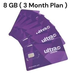 Ultra Mobile Prepaid $24 ( 3 Months ) 8 Gb 1 Month Plan With Sim Card Or Esim - Picture 1 of 1