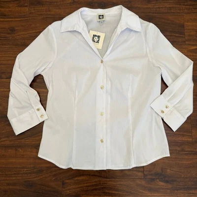 Anne Klein Vintage Women's White 3/4 Sleeve Button Down Structured Blouse Size S - Image 1 of 4