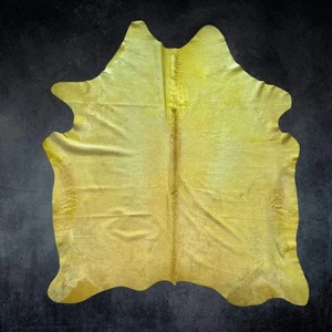 Gelb gefärbter Kuhfell Teppich Kuhfell Größe 6,8 x 7,3 Fuß ---5153 - Bild 1 von 5