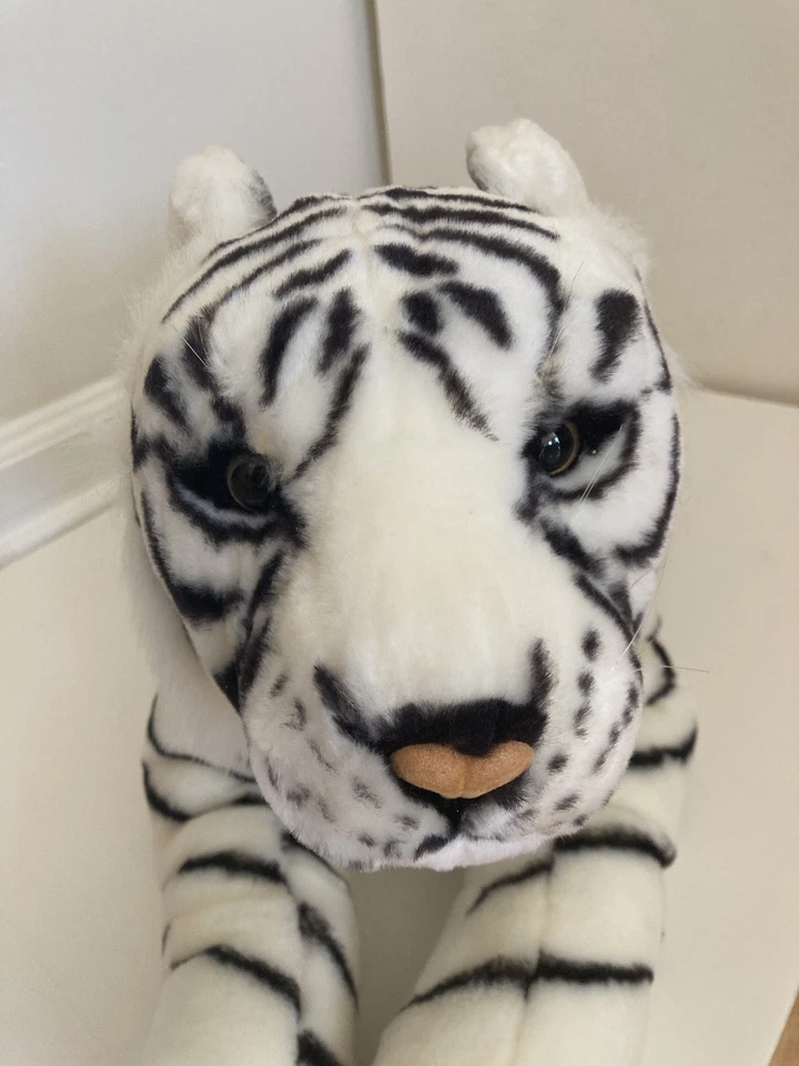 Large 34 Inch STUFFED TIGER Animal Cat White Black Soft Stuffed Pillow Toy - Image 1 of 4