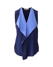 Pre Loved Diane Von Furstenberg Navy Blue Silk Draped Sleeveless Top with
