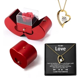 Rose in Geschenkbox mit Halskette Geschenk für Frauen Rosenbox Ewige Echte Rose - Bild 1 von 18