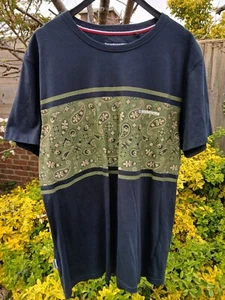 Lambretta Mens Navy Green Paisley Panel T-Shirt - Medium - Picture 1 of 12