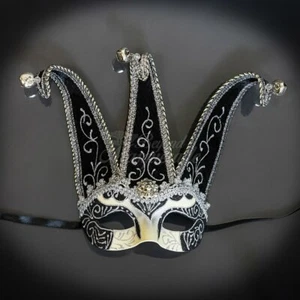 Jester Masquerade Mask Silver Black M7052 - Picture 1 of 4